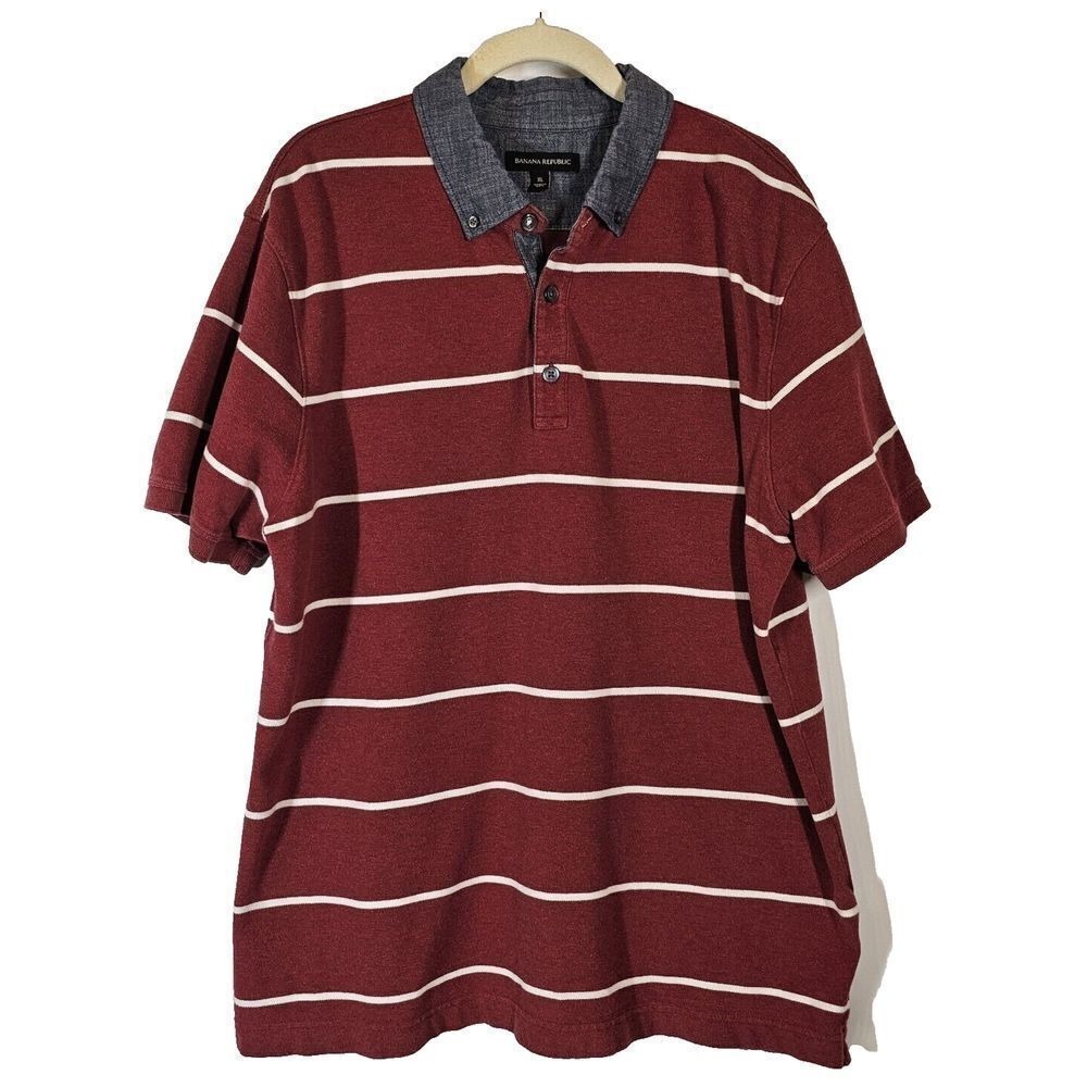 Banana Republic Rugby‎ Polo Shirt Y2K Academia Preppy Red Striped Cotton XL